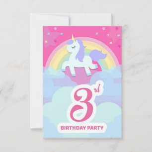 3ème Invitations de fête d'anniversaire - licorne