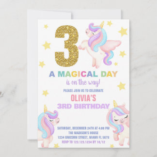 3ème Rainbow Unicorn Invitations Anniversaire Vol