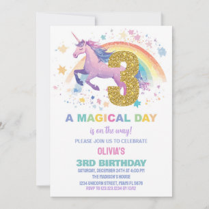3ème Unicorn Invitations d'anniversaire