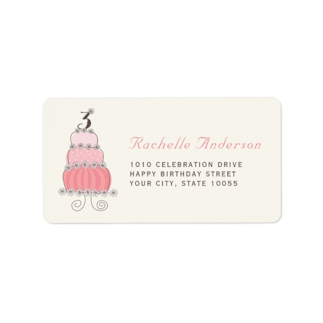 3èmes étiquettes de fête d'anniversaire de gâteau (Devant)
