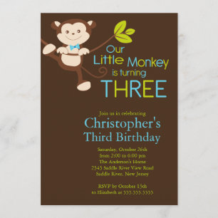 3èmes invitations de fête d'anniversaire de singe