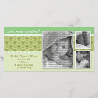 3x4 Faire-part de naissance vert baroque 3 photos