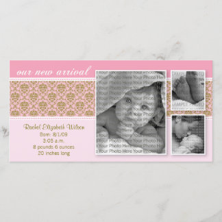 3x4 rose baroque Faire-part de naissance 3 photos