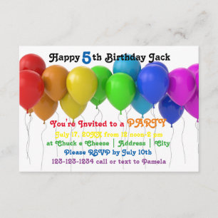3x5 Balles arc-en-ciel Invitation d'anniversaire