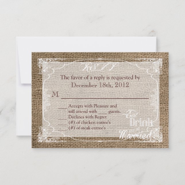 3x5 R.S.V.P. Carte de réponse Eat Drack Be Married (Devant)