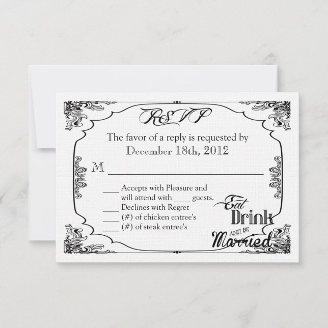 3x5 R.S.V.P. Carte de réponse Manger Boire être ma (Devant)