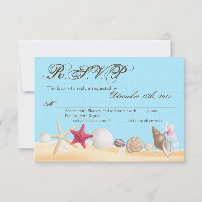 3x5 R.S.V.P. Réponse Card Sea Shells Beach Sand Oc (Devant)