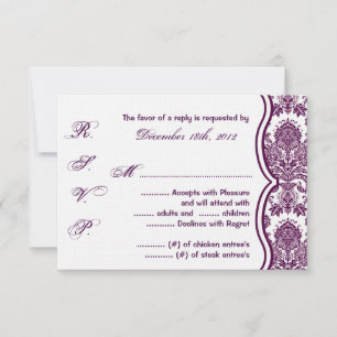 3x5 R.S.V.P. Réponse Carte Plum Purple Damask Lace