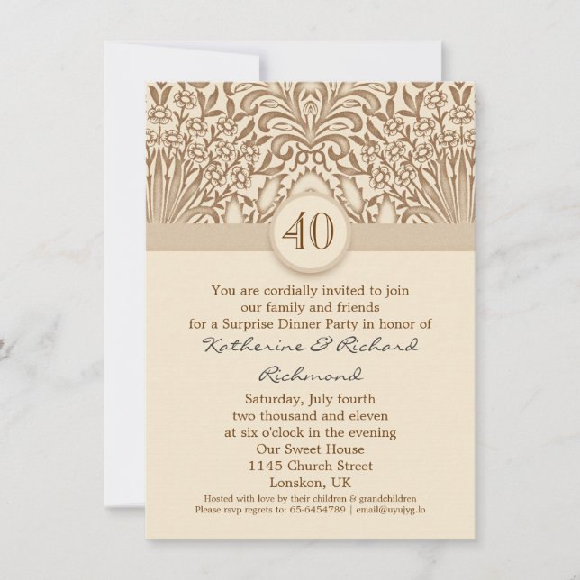 40 ans anniversaire mariage invitations vintages b (Devant)