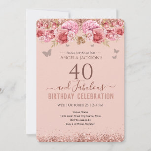 40 et fabuleux Adulte Anniversaire rose Invitation
