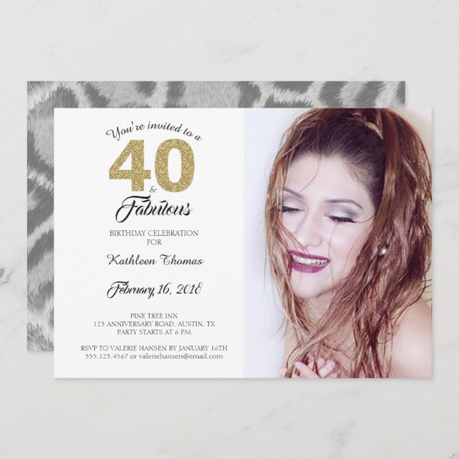 40 et fabuleux anniversaire fête photo Invitation (Devant / Derrière)