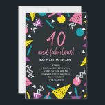 40 et fabuleux Black Retro Invitation Anniversaire<br><div class="desc">Envoyez cet invitation d'anniversaire drôle et coloré et pour votre cool,  radical,  bodacieux,  tubulaire,  fabuleux fête d'anniversaire de 40 ans et fabuleux. motif des années 1980 fait un thème amusant et rétro pour la fille ou garçon d'anniversaire millénaire.</div>