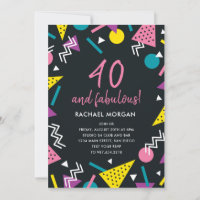 40 et fabuleux Black Retro Invitation Anniversaire