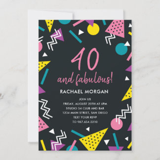 40 et fabuleux Black Retro Invitation Anniversaire