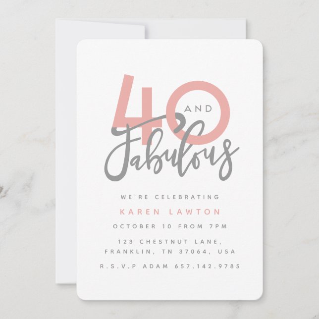 40 et invitation fabuleuse de fête d'anniversaire (Devant)