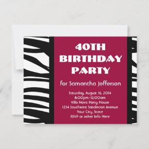 40 Invitations Zèbre Rose+Noir