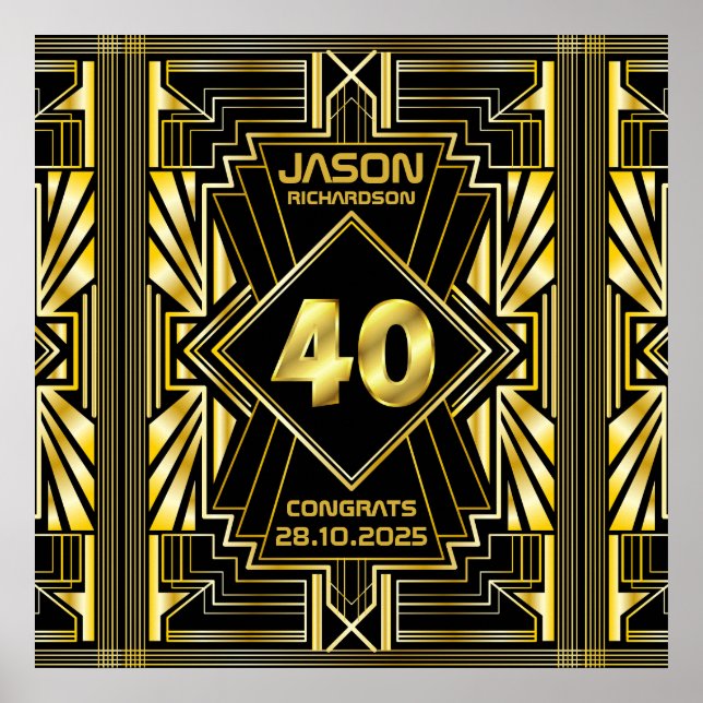 40e anniversaire Art Déco Gold Black Great Gatsby (Devant)