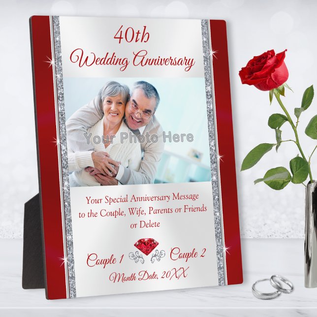 40e Anniversaire Cadeau traditionnel, Plaque photo (40th wedding anniversary gifts for parents. Ruby anniversary gifts. 40 year wedding anniversary gift)