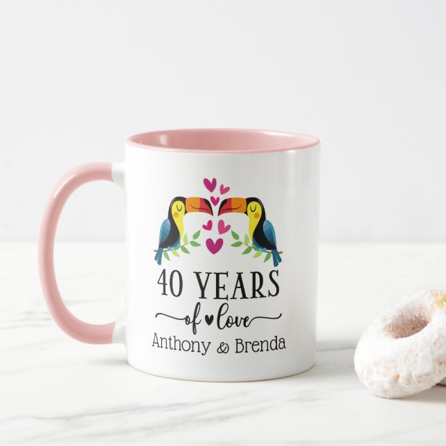 40e Anniversaire Couple Oiseau Matching Mug (Avec donut)