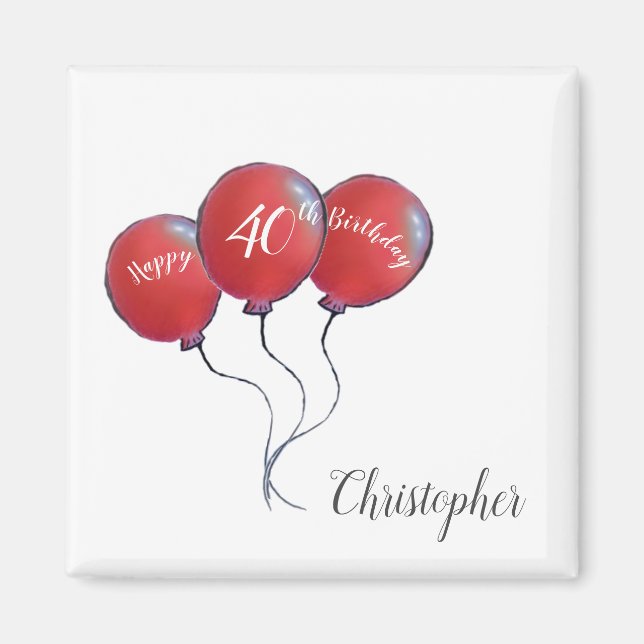 40e anniversaire de ballons rouges aimant (Devant)