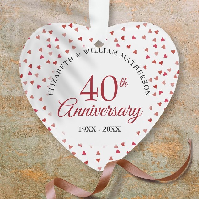 40e anniversaire de mariage Cœurs de rubis (40th Wedding Anniversary Ruby Hearts Ornament)