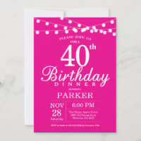 40e anniversaire Dîner Invitation Hot Pink