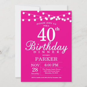 40e anniversaire Dîner Invitation Hot Pink