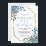 40e anniversaire Dusty Blue Floral Invitation<br><div class="desc">Une aquarelle luxuriante rouille bleu rouille florale invitation à la retraite avec cadre de parties scintillant or. Bleu foncé sur le dos de l'invitation. Une aquarelle luxuriante et jolie.</div>