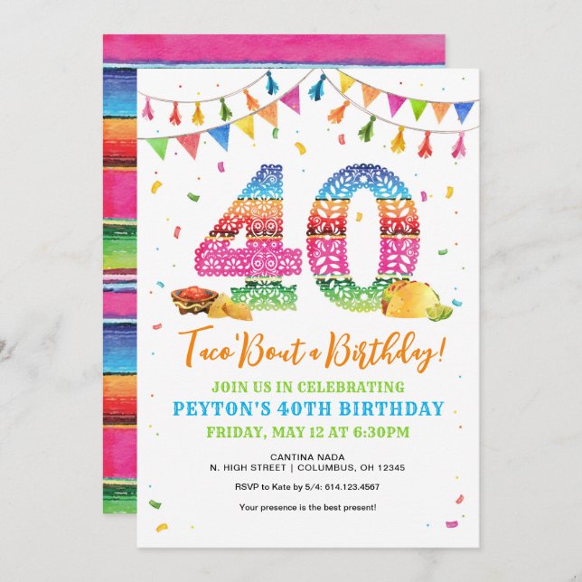40e anniversaire Fiesta Invitation (Devant / Derrière)