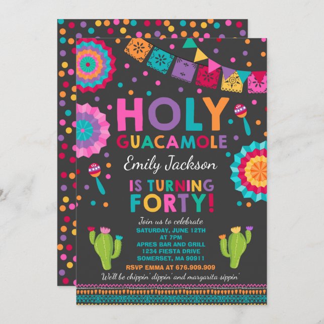40e anniversaire Fiesta Invitation Saint Guacamole (Devant / Derrière)