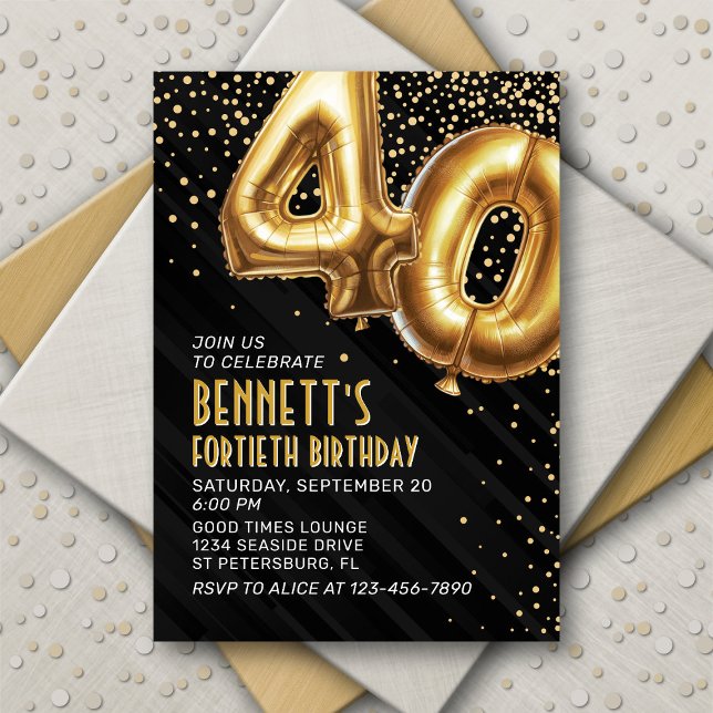 40e anniversaire Gold Black Invitation (Créateur téléchargé)