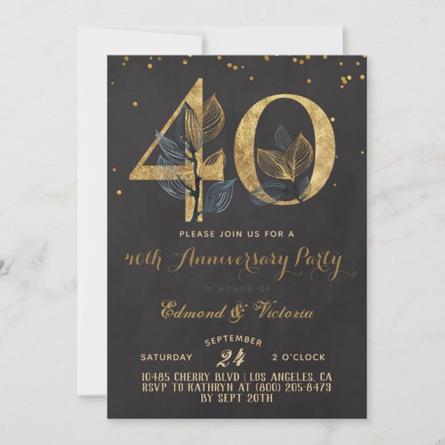 40e anniversaire Gold Floral Invitation (Devant)