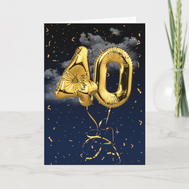 40e Anniversaire Gold Mylar Balloon et carte Confe (Devant)