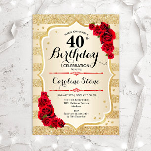 40e anniversaire - Gold Stripes Invitation Rose