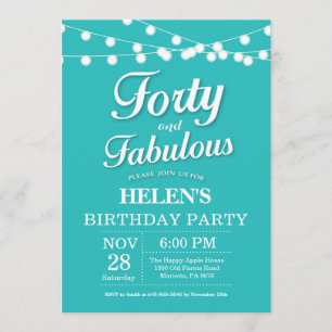 40e anniversaire Invitation Aqua Turquoise Fabulou