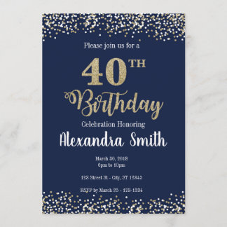 40e anniversaire Invitation - Bleu avec parties sc
