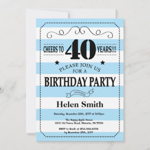 40e anniversaire Invitation Bleu et Blancs