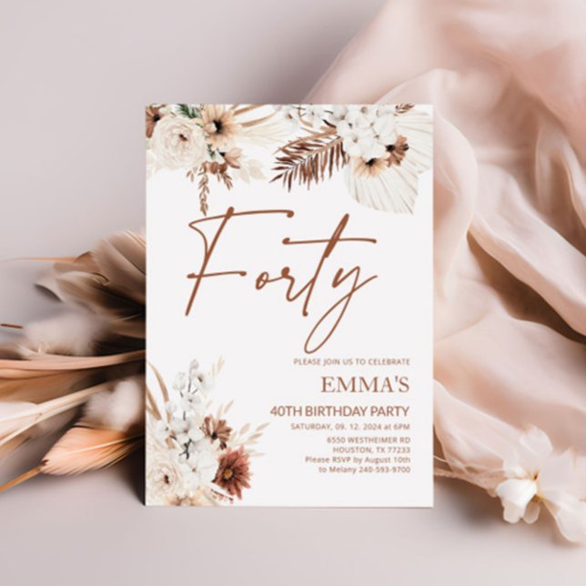 40e anniversaire Invitation Boho Pampas (Créateur téléchargé)