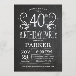 40e anniversaire Invitation Chalkboard Floral