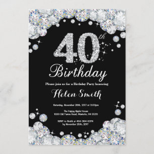 40e anniversaire Invitation Chalkboard Silver Diam