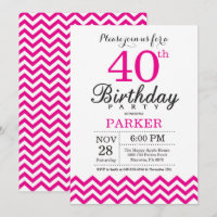 40e anniversaire Invitation Chevron rose chaud