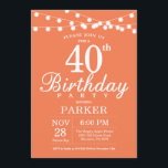 40e anniversaire Invitation Coral<br><div class="desc">40e anniversaire Invitation avec lumières à cordes. Arrière - plan de corail. Femme Lady Élégante anniversaire moderne. 13ème 15ème 16ème 18ème 20ème 21ème 30ème 40ème 50ème 60ème 70ème 80ème 90ème 100ème, Tout âge. Pour plus de personnalisation, cliquez sur le bouton "Customiser" et utilisez notre outil de conception pour modifier ce...</div>
