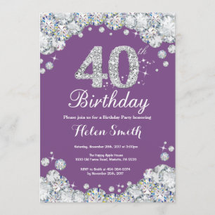 40e anniversaire Invitation Diamant mauve et argen
