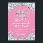40e anniversaire Invitation Diamant rose et argent<br><div class="desc">40e Invitation d'anniversaire. Diamant de pavé rose et argent. Élégant invitation du Bassin d'Anniversaire. Anniversaire adulte. Les femmes,  anniversaire. Hommes Anniversaire.
Pour plus de personnalisation,  cliquez sur le bouton "Customiser" et utilisez notre outil de conception pour modifier ce modèle.</div>