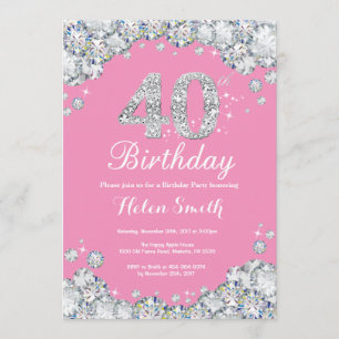 40e anniversaire Invitation Diamant rose et argent