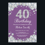 40e anniversaire Invitation Diamant violet et arge<br><div class="desc">Invitation du 40e anniversaire. Diamant de strass violet et argenté. Élégant invitation de Bassorh Anniversaire. Anniversaire adulte. Femmes Anniversaire. Hommes Anniversaire. Pour plus de personnalisation,  cliquez sur le bouton "Customiser" et utilisez notre outil de conception pour modifier ce modèle.</div>