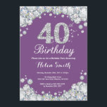 40e anniversaire Invitation Diamant violet et arge<br><div class="desc">Invitation du 40e anniversaire. Diamant de strass violet et argenté. Élégant invitation de Bassorh Anniversaire. Anniversaire adulte. Femmes Anniversaire. Hommes Anniversaire. Pour plus de personnalisation,  cliquez sur le bouton "Customiser" et utilisez notre outil de conception pour modifier ce modèle.</div>