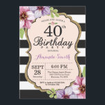 40e anniversaire Invitation Femmes. Noir d'or flor<br><div class="desc">40e anniversaire Invitation pour les femmes. Invitation de la fête d'anniversaire Black and Gold. Parties scintillant d'or. Fleur Florale d'aquarelle violette. Grandes taches noires et blanches. Numérique imprimable.
Pour plus de personnalisation,  cliquez sur le bouton "Customiser" et utilisez notre outil de conception pour modifier ce modèle.</div>