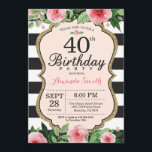 40e anniversaire Invitation Femmes. Noir d'or flor<br><div class="desc">40e anniversaire Invitation pour les femmes. Invitation de la fête d'anniversaire Black and Gold. Parties scintillant d'or. Fleur florale d'aquarelle rose. Grandes taches noires et blanches. Numérique imprimable.
Pour plus de personnalisation,  cliquez sur le bouton "Customiser" et utilisez notre outil de conception pour modifier ce modèle.</div>
