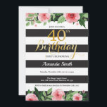 40e anniversaire Invitation Femmes. Or floral noir<br><div class="desc">40e anniversaire Invitation pour les femmes. Invitation de fête d'anniversaire noir et or. Parties scintillant or. Aquarelle rose Fleur Florale. Blancs et Noirs. Numérique imprimable. Pour plus de personnalisation,  cliquez sur le bouton "Customiser" et utilisez notre outil de conception pour modifier ce modèle.</div>